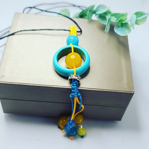 Turquoise and Yellow Agate pendant - Picture 3 of 3